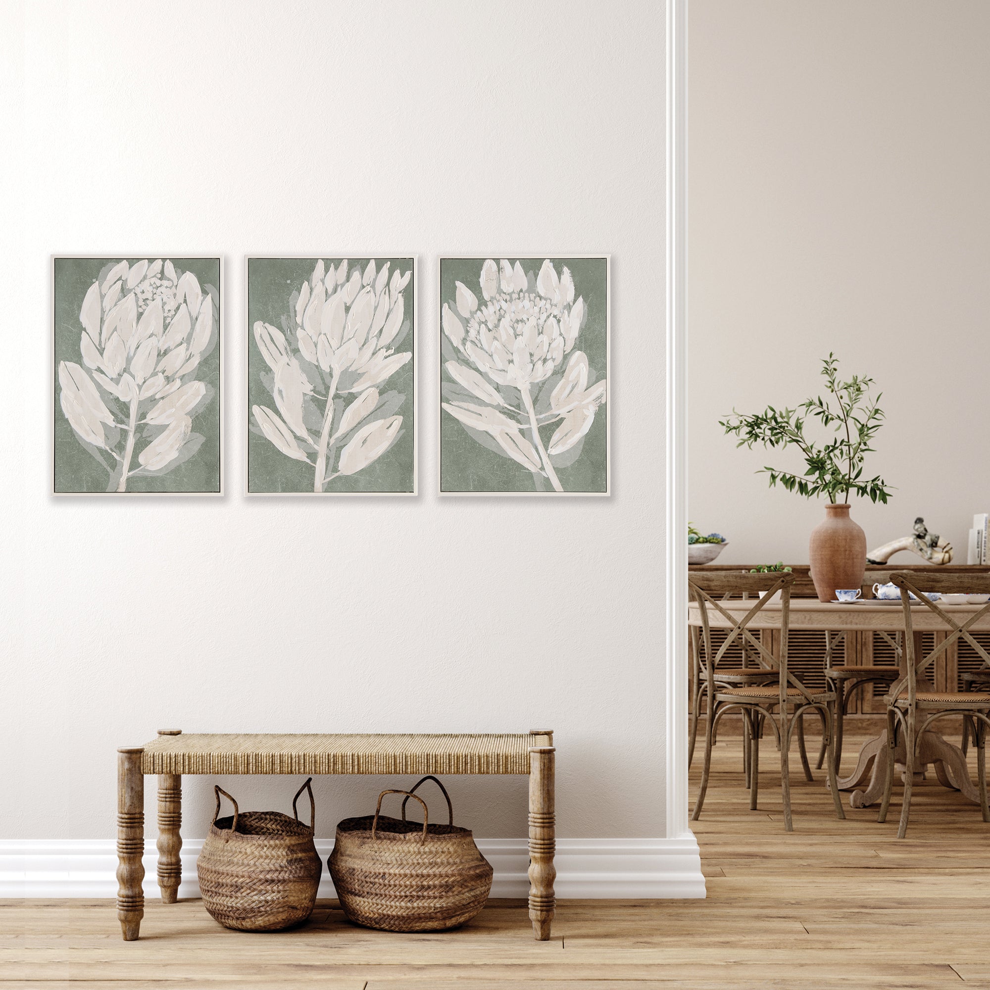 Protea Hand Embellished Giclee, Set of 3