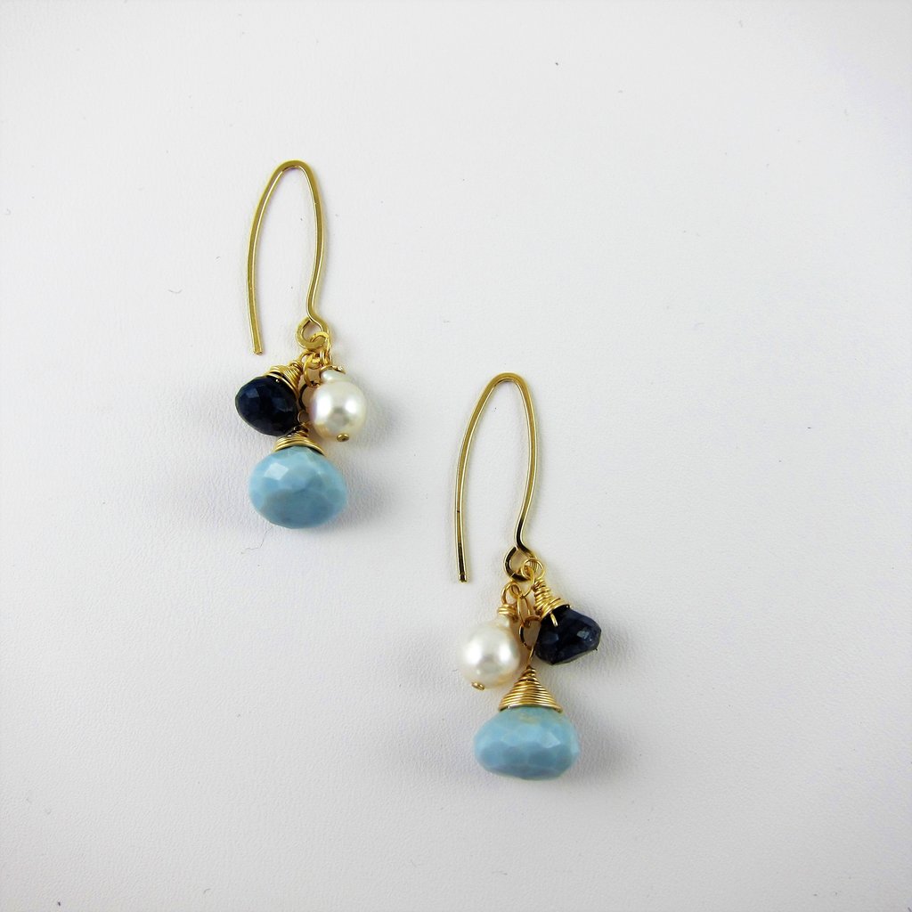 Blue Labrodorite, African Blue Opal and Baby Baroque Earrings